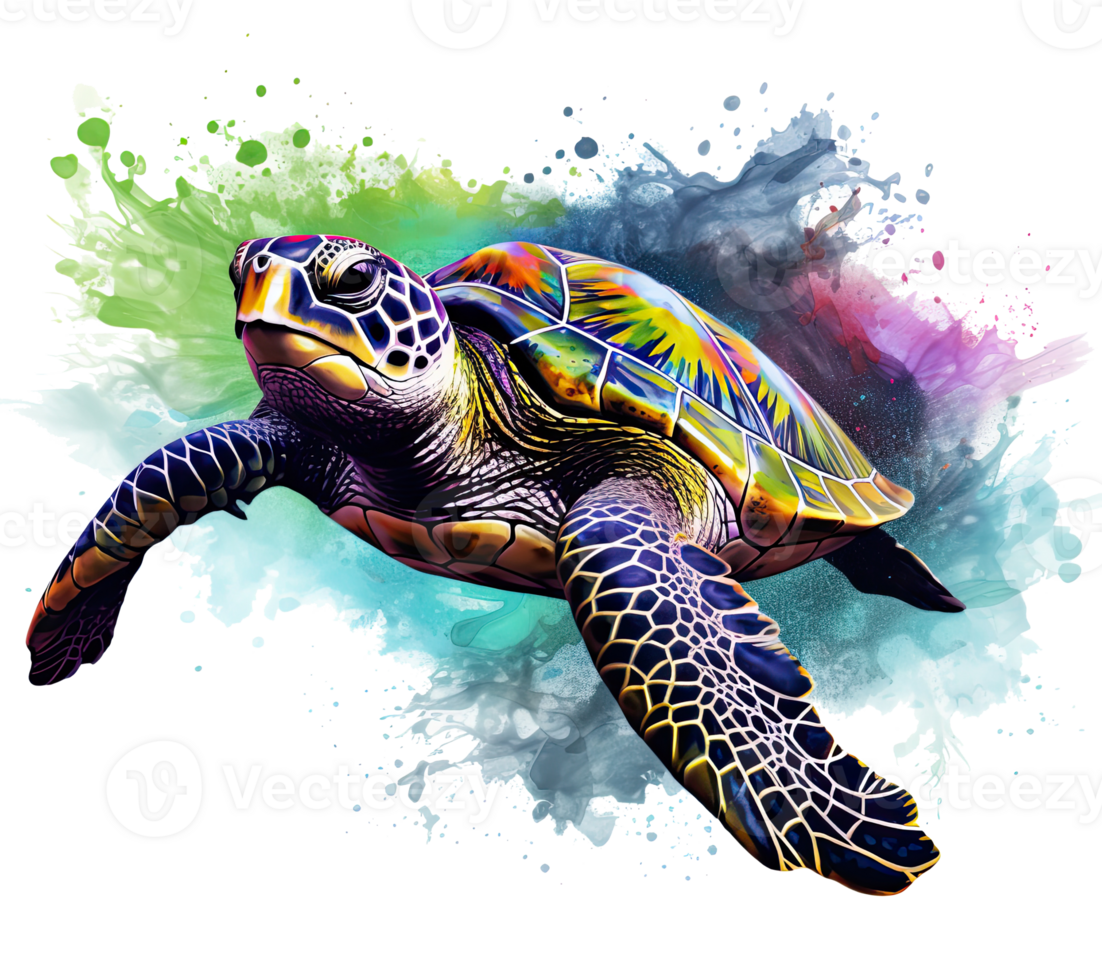 Painted sea turtle. Illustration png