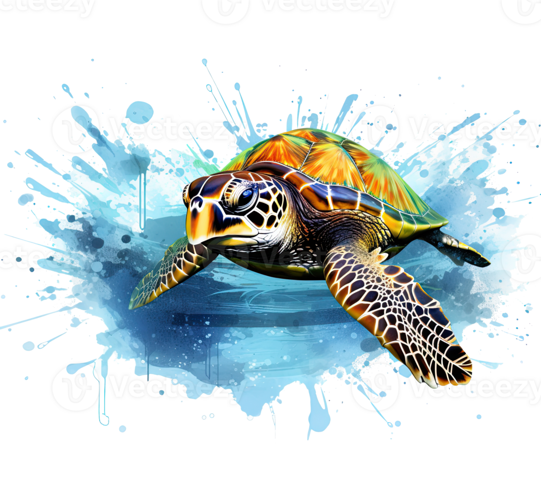 Painted sea turtle. Illustration png