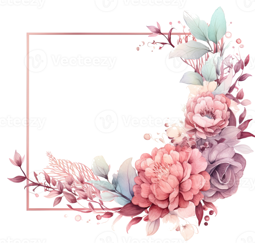 Watercolor floral frame. Illustration png