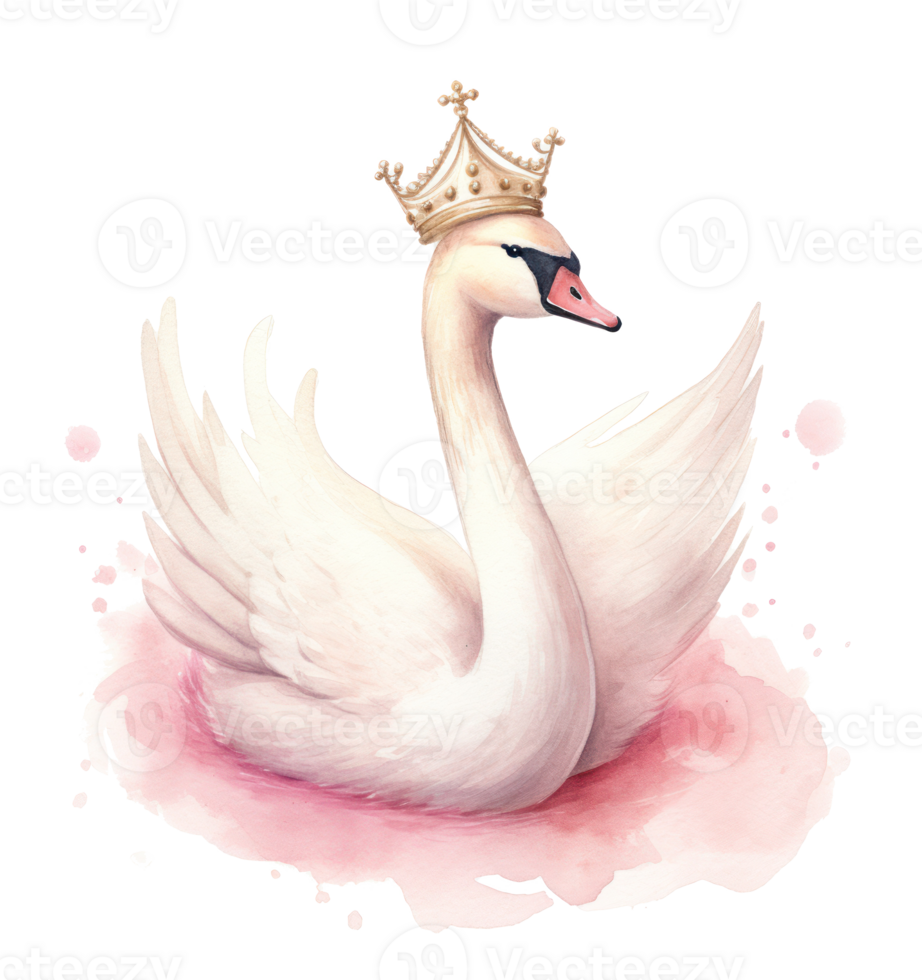 Watercolor swan with crown. Illustration AI Generative png