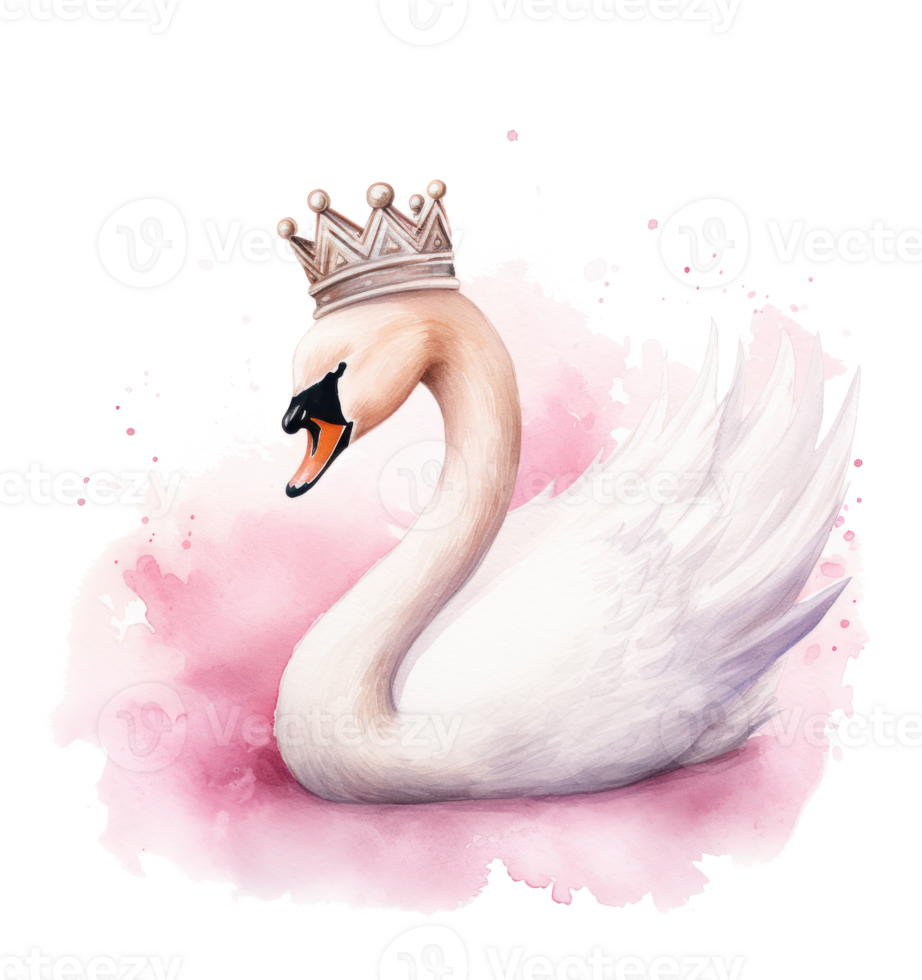 Watercolor swan with crown. Illustration AI Generative png