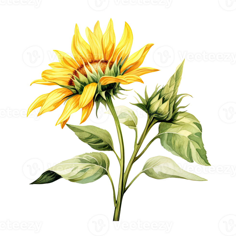 Sunflower watercolor isolated. Illustration AI Generative png