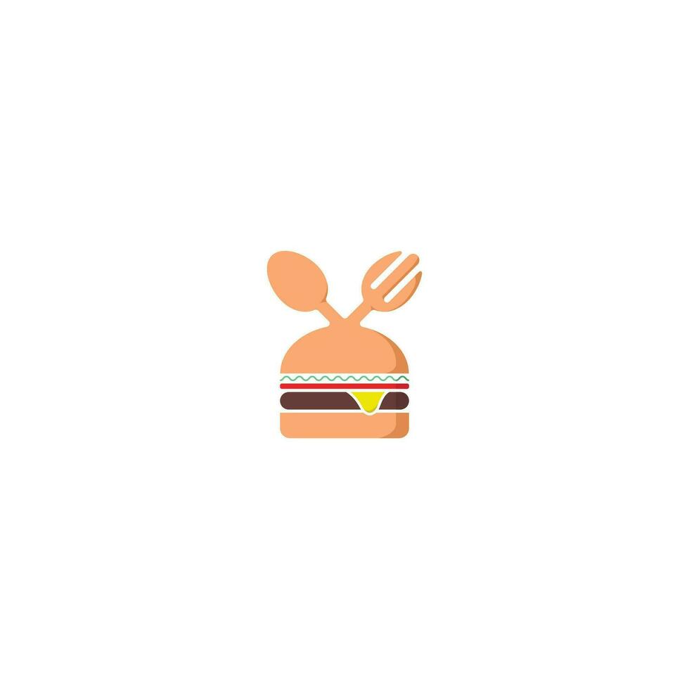 a burger logo with a spoon and fork on it that is simple and easy to remember vector