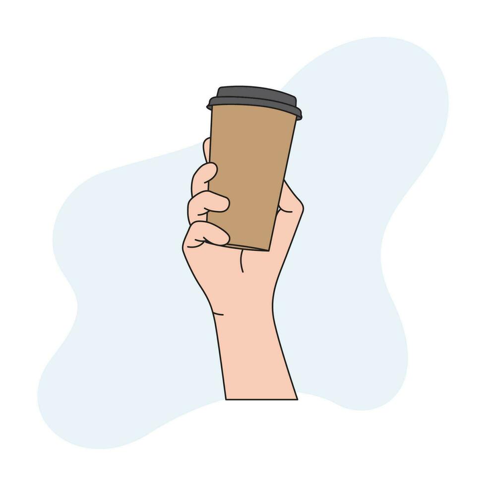 a hand holding a brown drinking glass vector