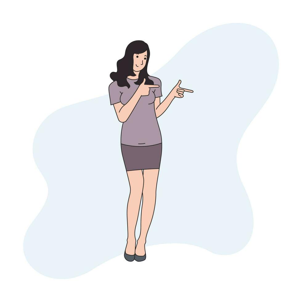 a woman with long hair is standing with her hands showing vector