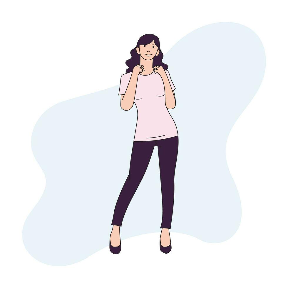 a woman with long hair is standing casually vector