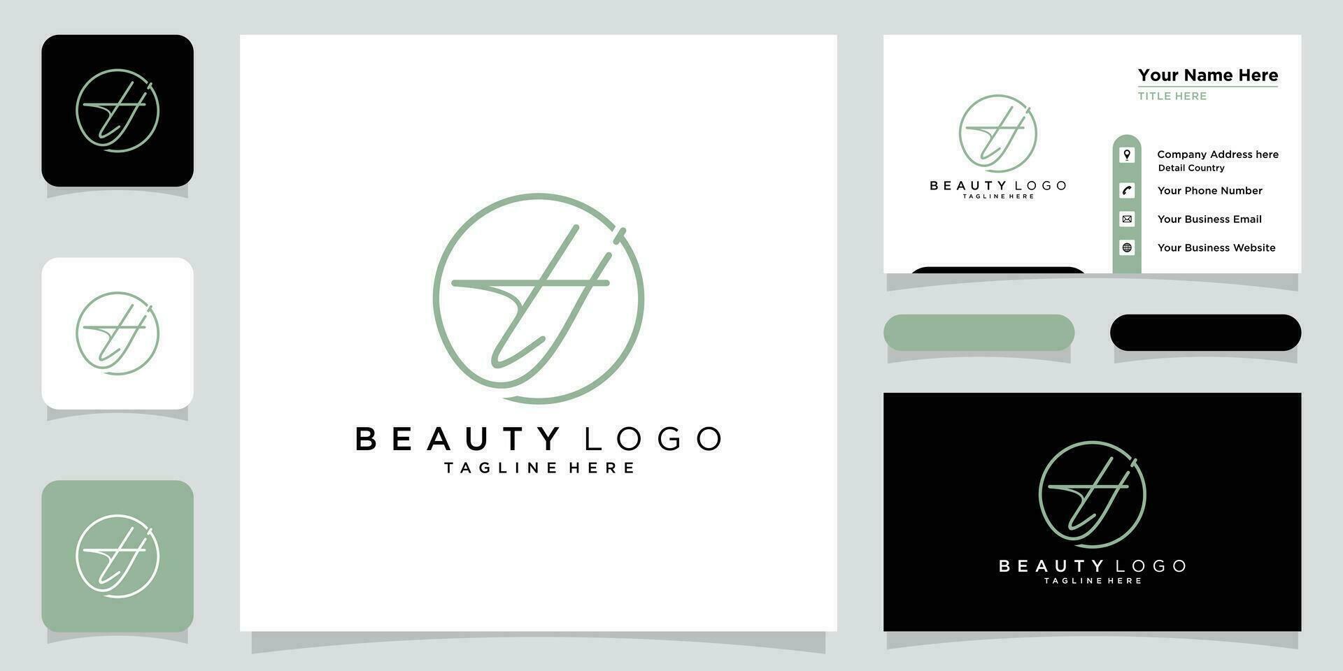 TJ Initial handwriting logo vector with business card design Premium Vector