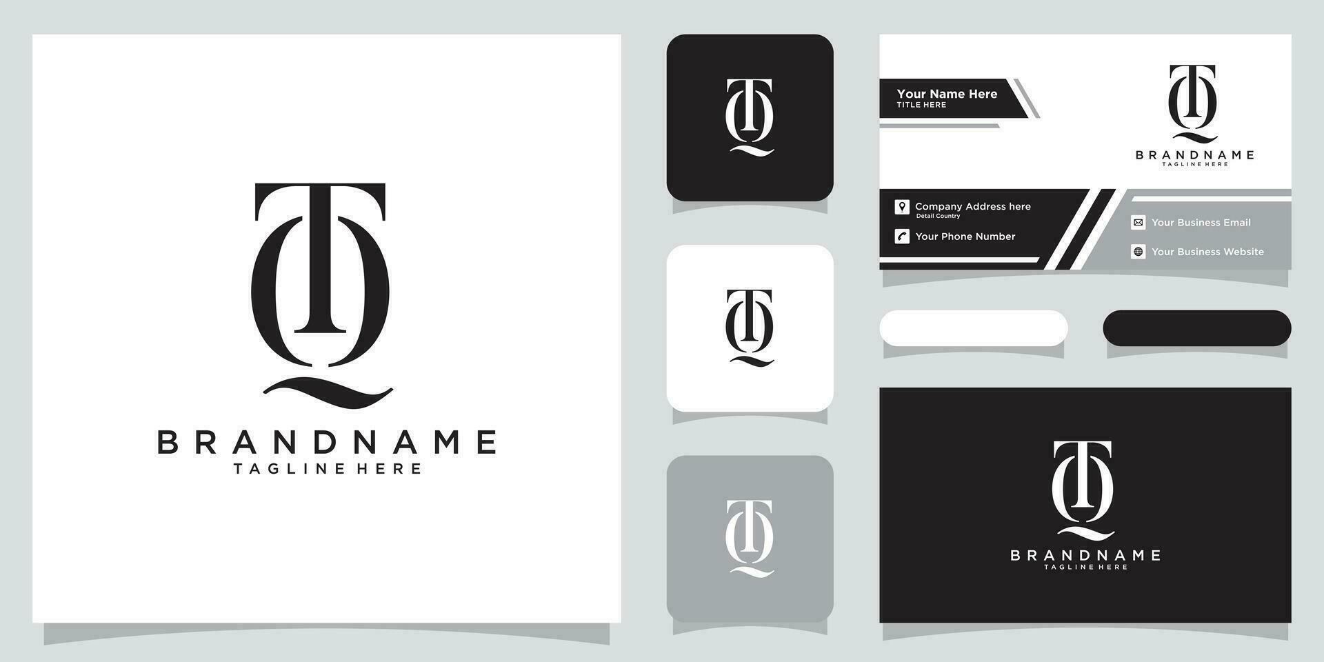 Initial Letter TQ logo design template with business card design Premium Vector