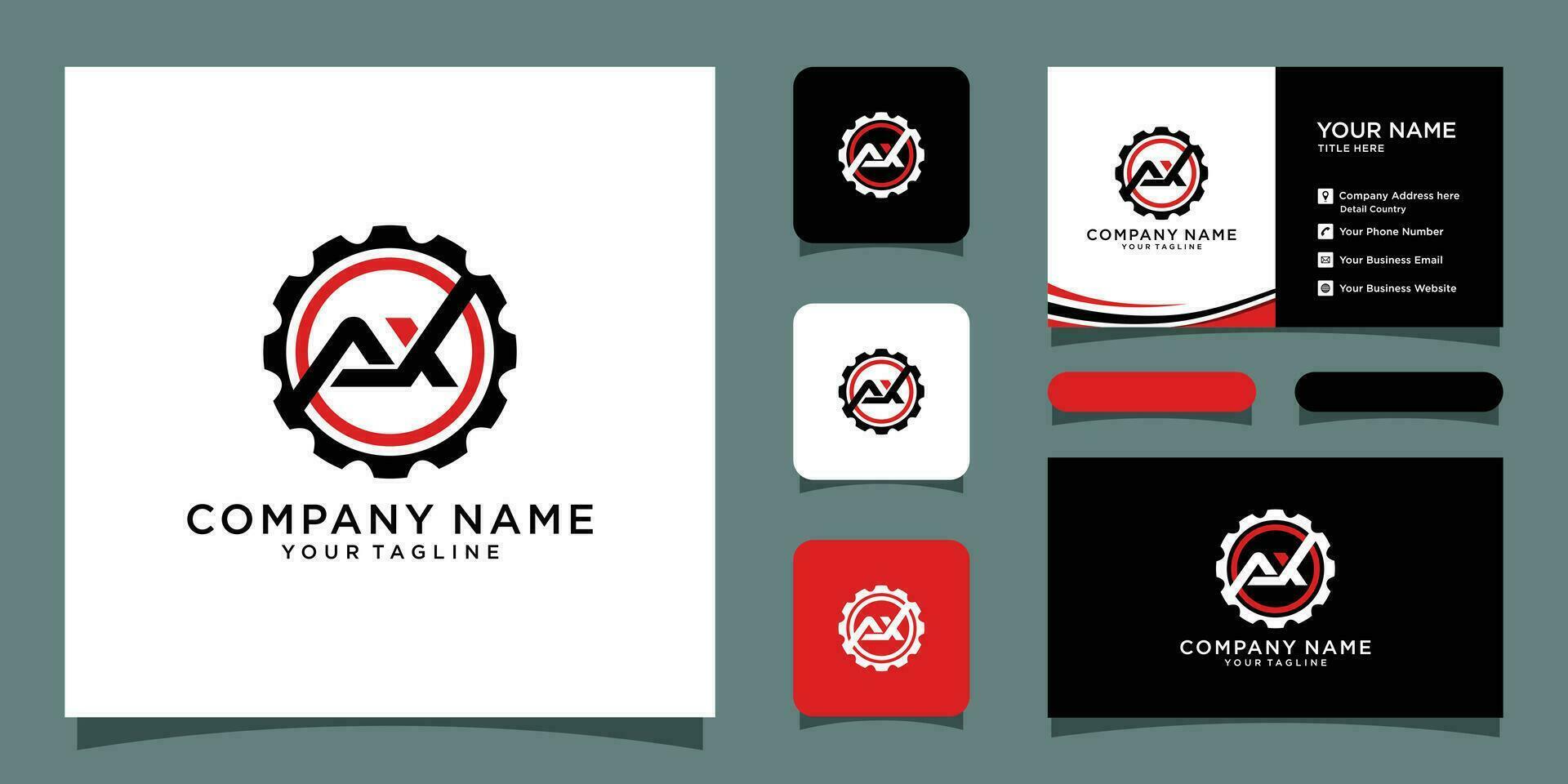 Letter AX gear logo design template with business card design Premium Vector