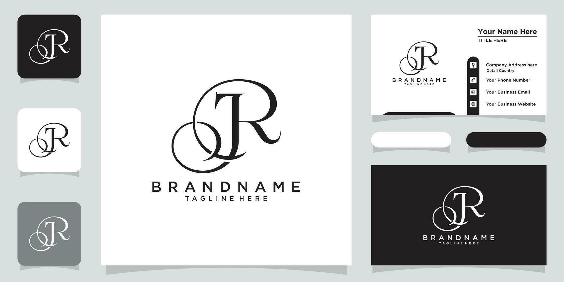 JR Initial handwriting logo vector with business card design Premium Vector