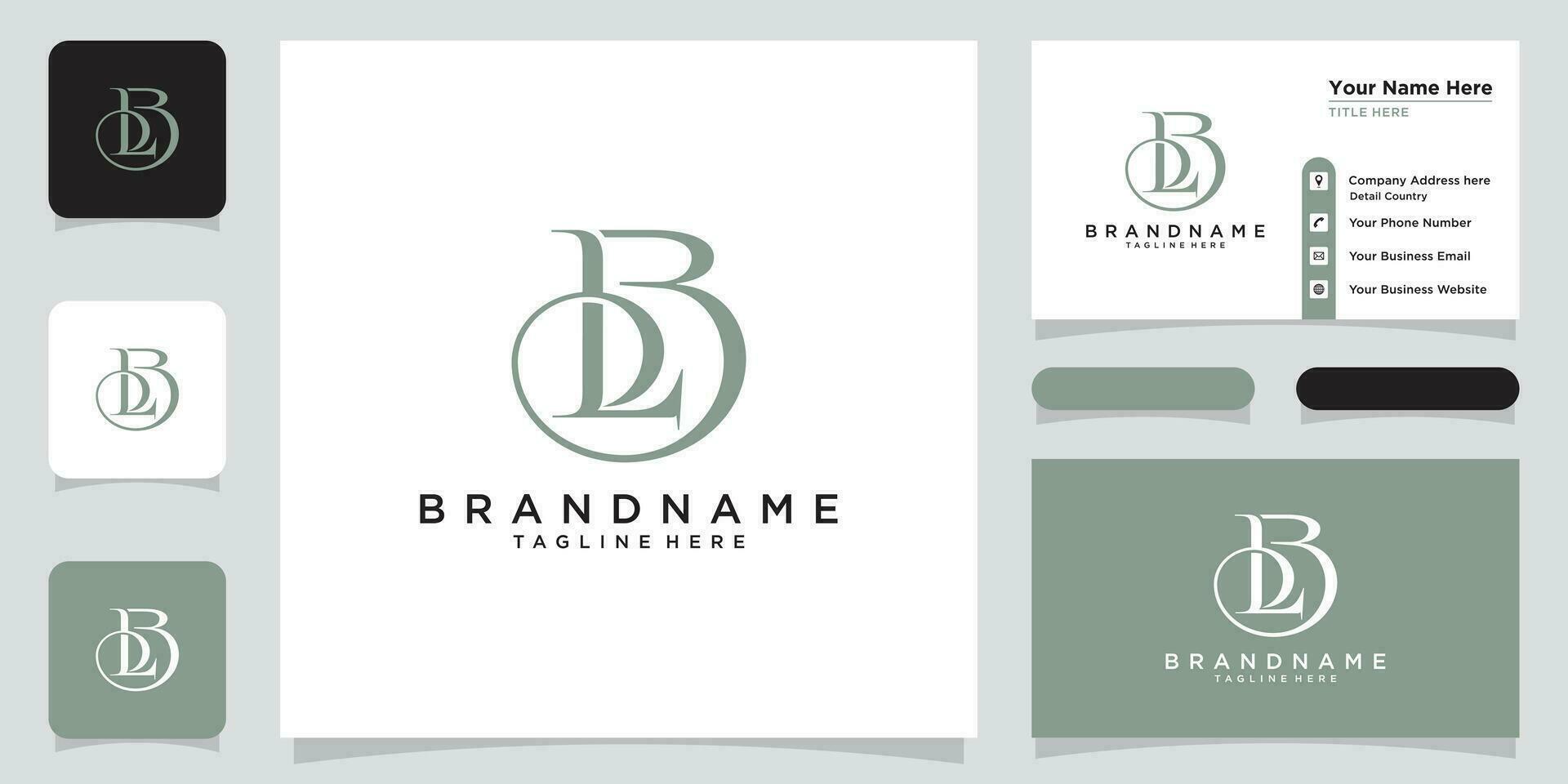Alphabet letters monogram icon logo BL or LB with business card design Premium Vector