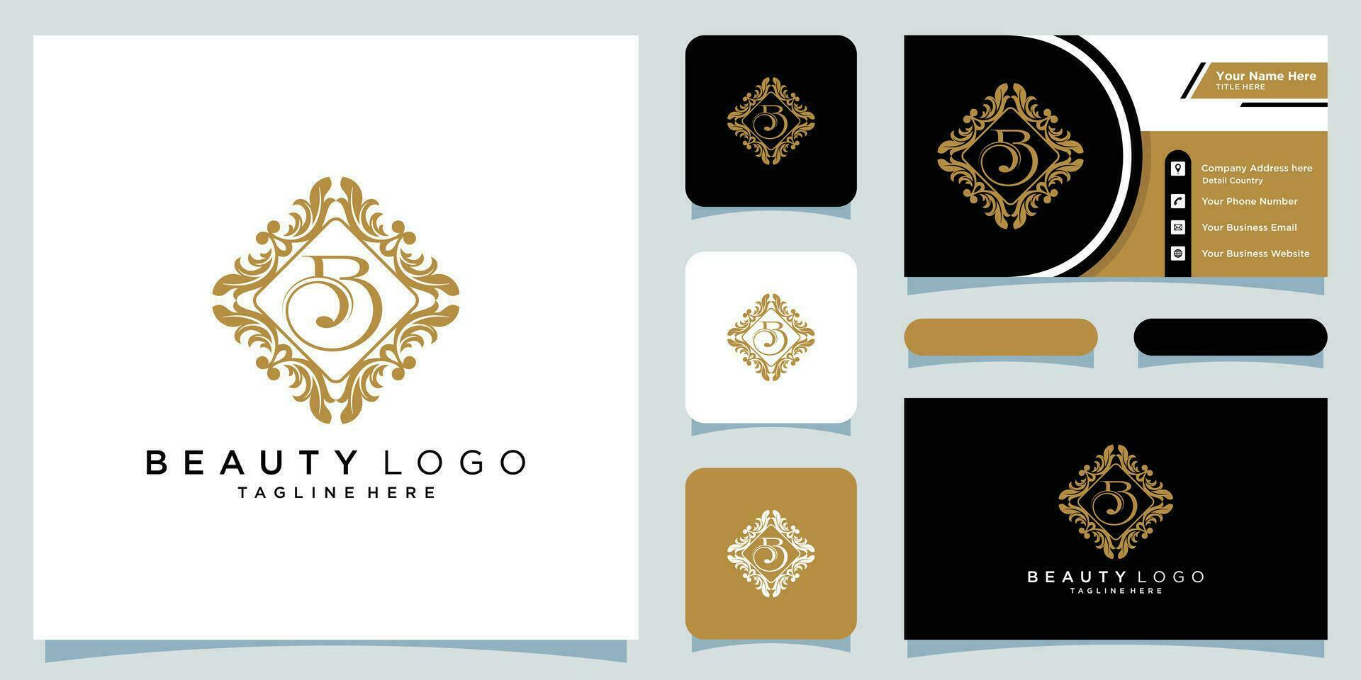 Initial letter B luxury Logo design Vector with business card design Premium Vector