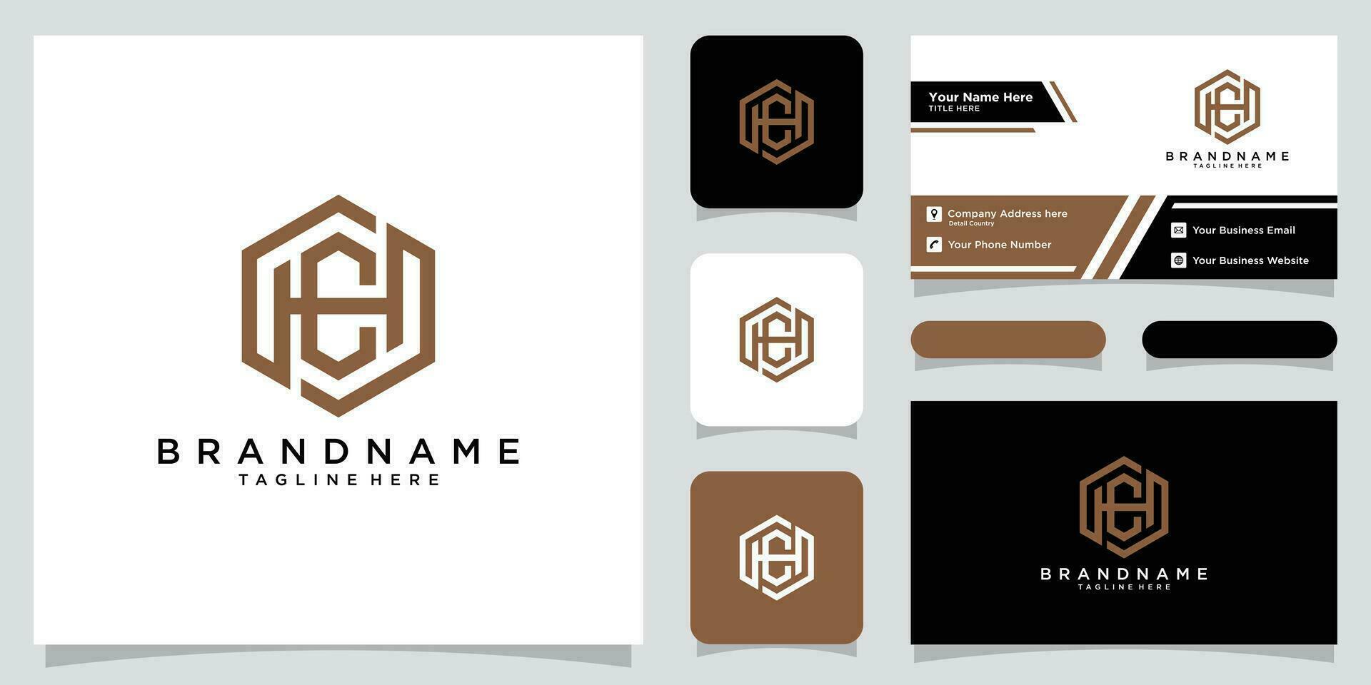 Letter HC or CH Hexagon Logo Geometric Shape with business card design Premium Vector