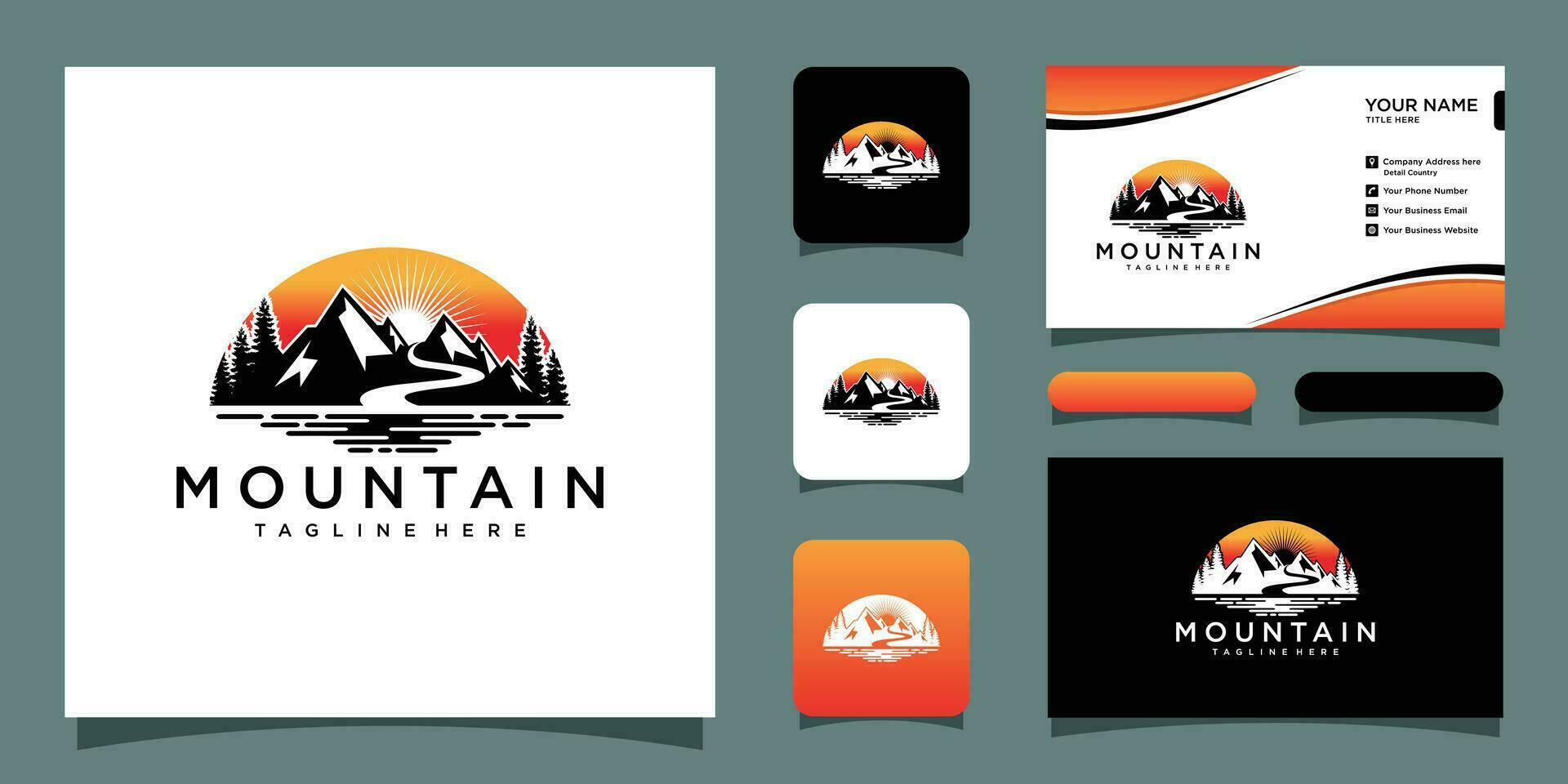 Creative Mountain Concept Logo Design Template with business card design Premium Vector