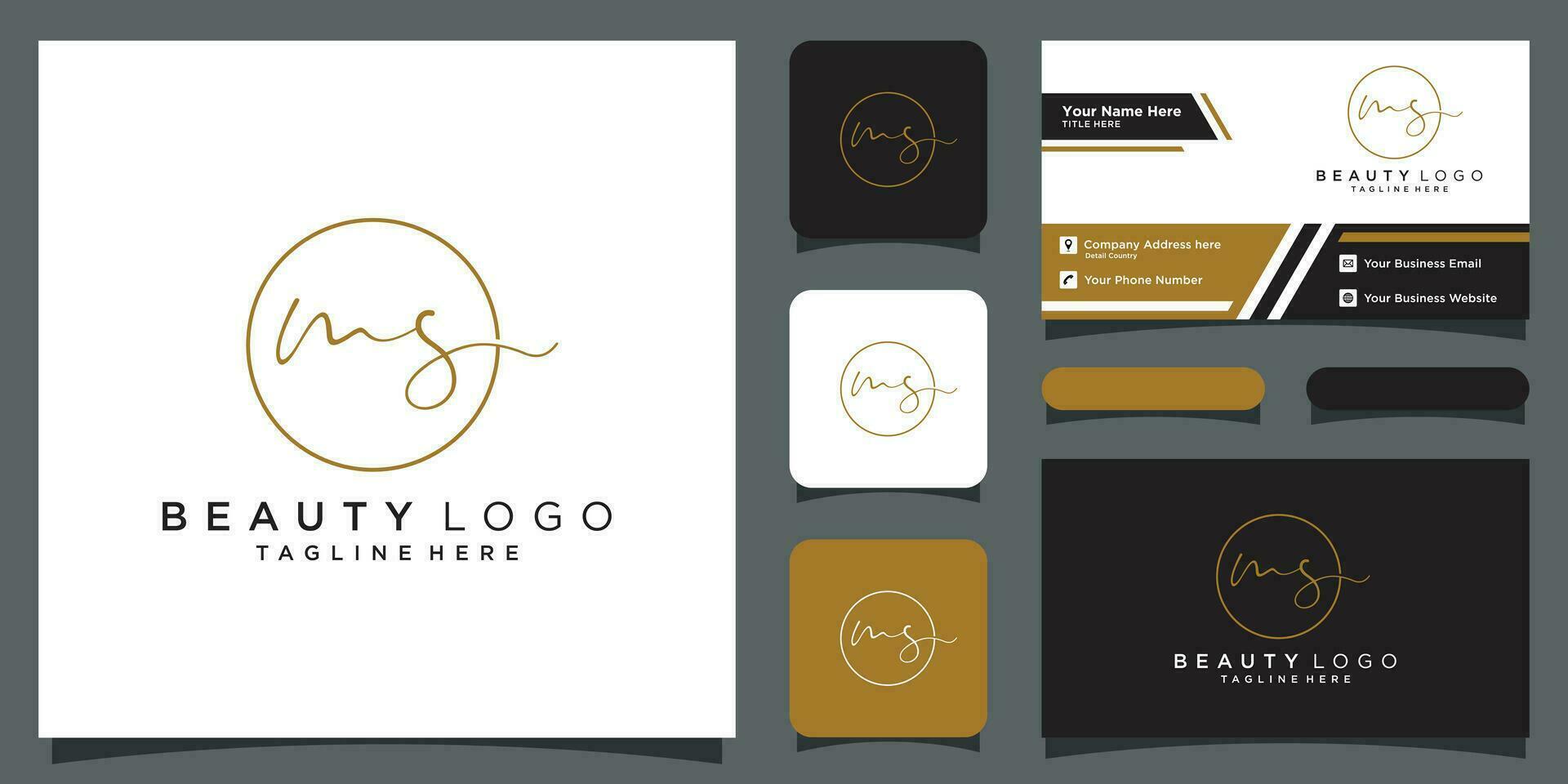 MS Initial handwriting logo vector with business card design Premium Vector