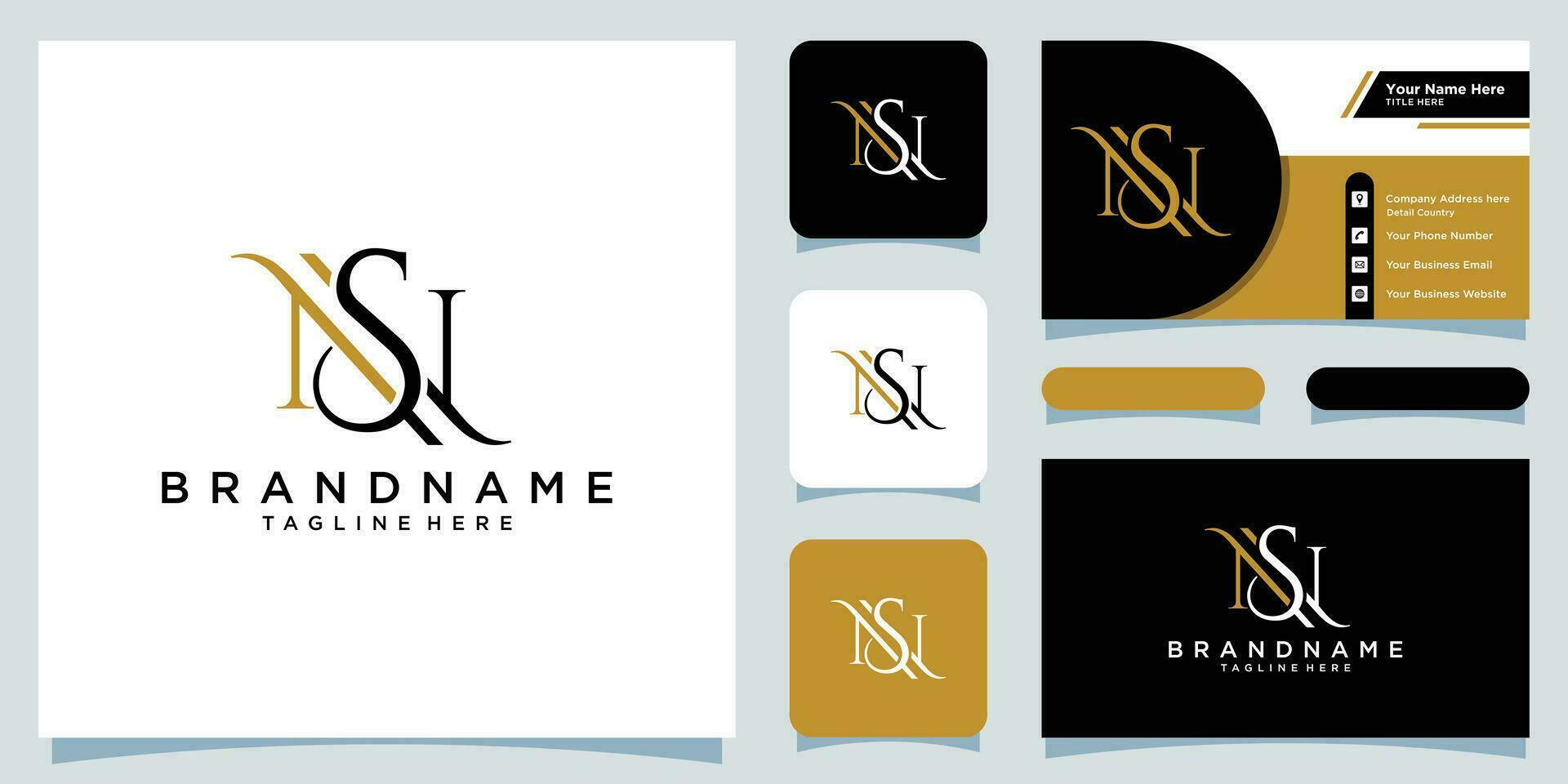 Initial Letter NS logo design template, creative initial SN symbol with business card design Premium Vector