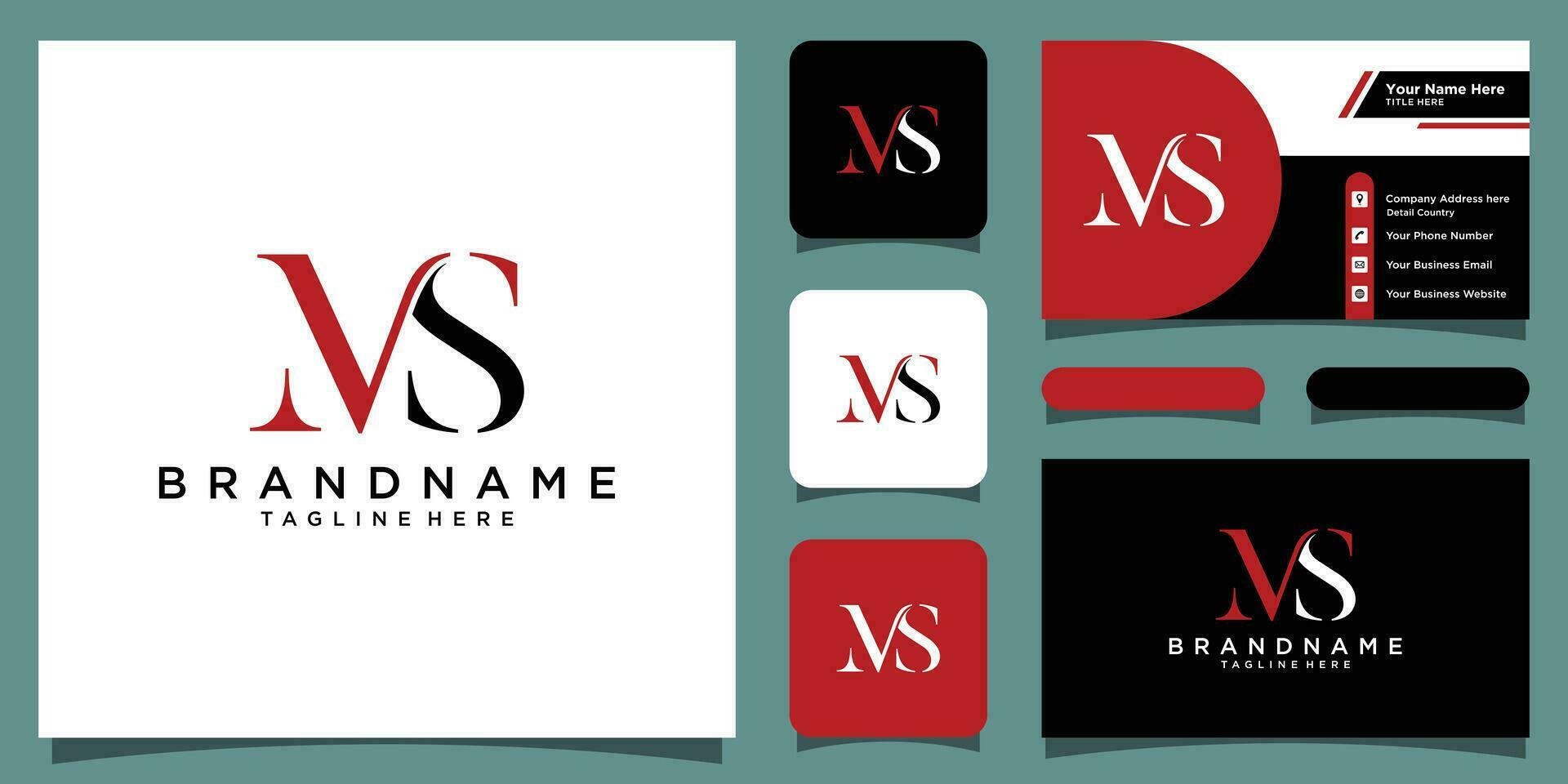 Alphabet Letter Icon Logo SM or MS with business card design Premium Vector