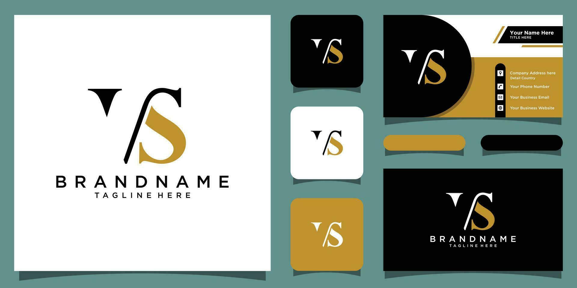 Initials Letter VS or SV Logo Designs Vector with business card design Premium Vector
