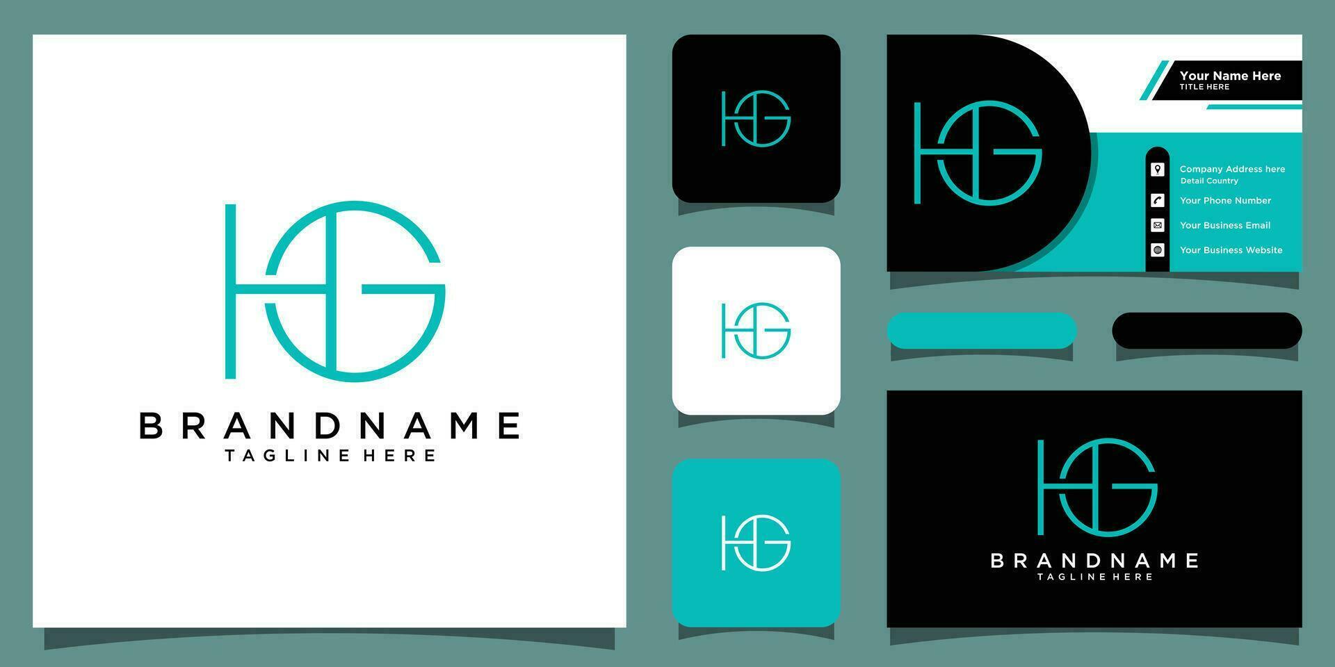 Initial Letter HG or GH Logo Design Vector Template with business card design Premium Vector