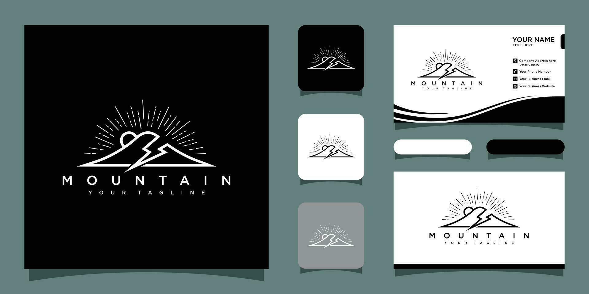 Vintage mountain logo and illustration simple design logo template with business card design Premium Vector
