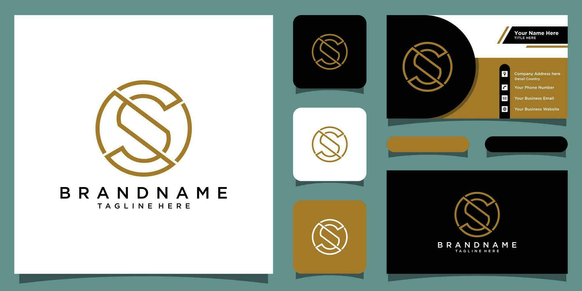 Initial letter S or SS minimalist art monogram shape logo with business card design Premium Vector