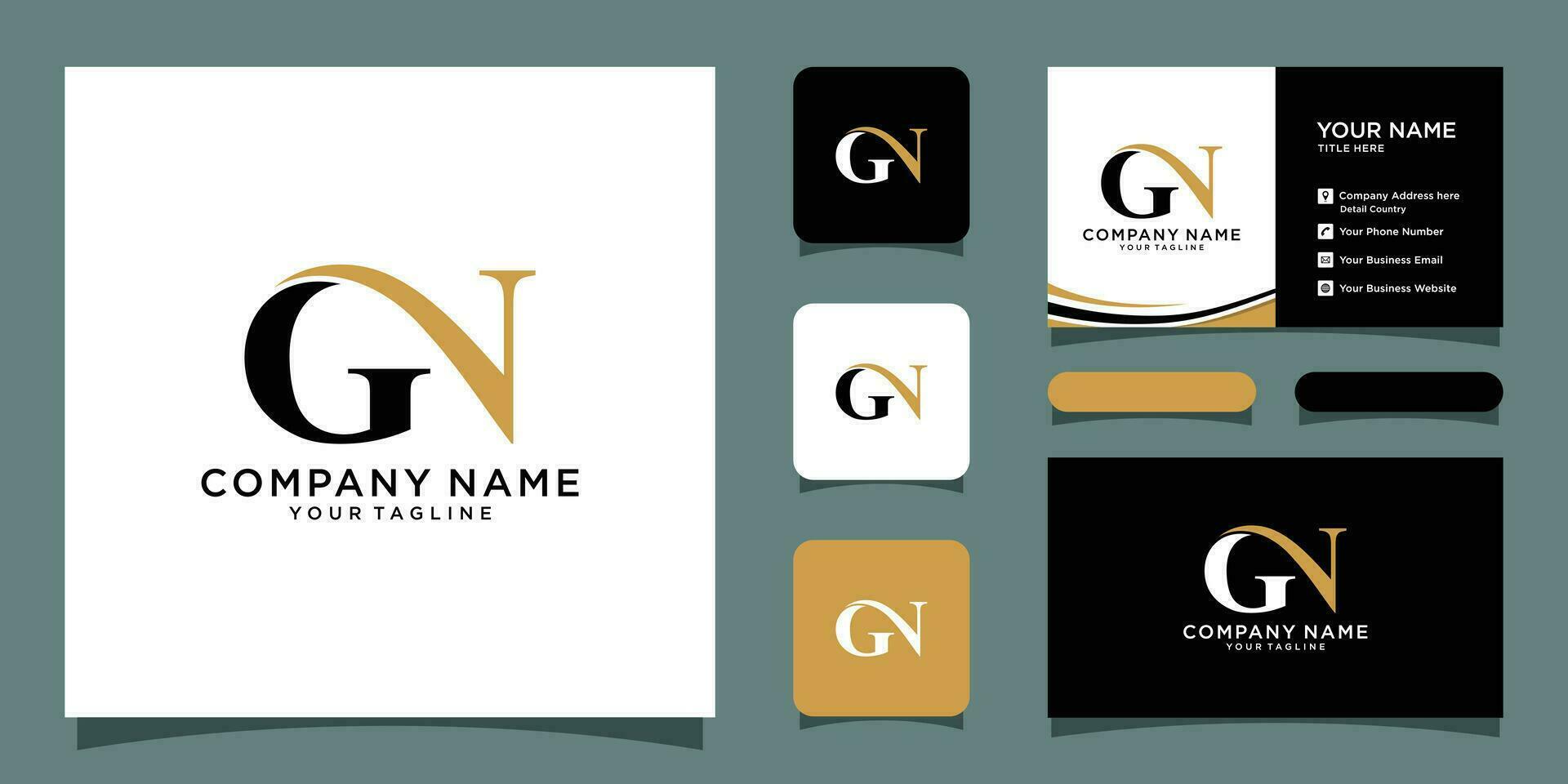 Alphabet letters Initials Monogram logo GN or NG, G and N with business card design Premium Vector