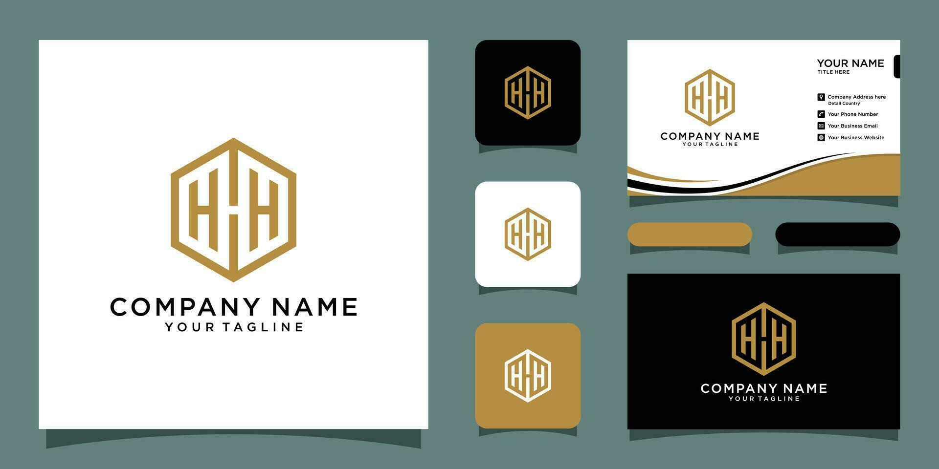 initial letter HHH, modern hexagon logo design with business card design Premium Vector