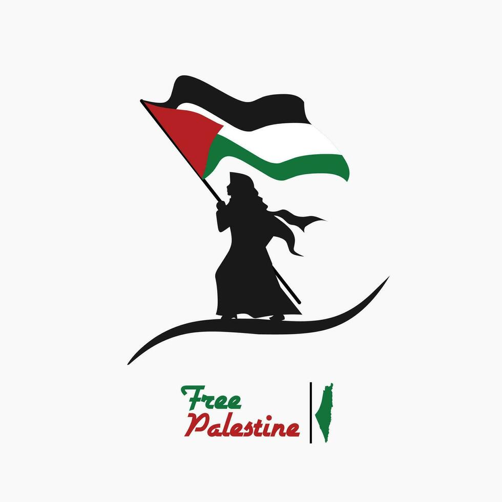 illustration vector of woman hold palestine flag for freedom campaign, perfect for print etc