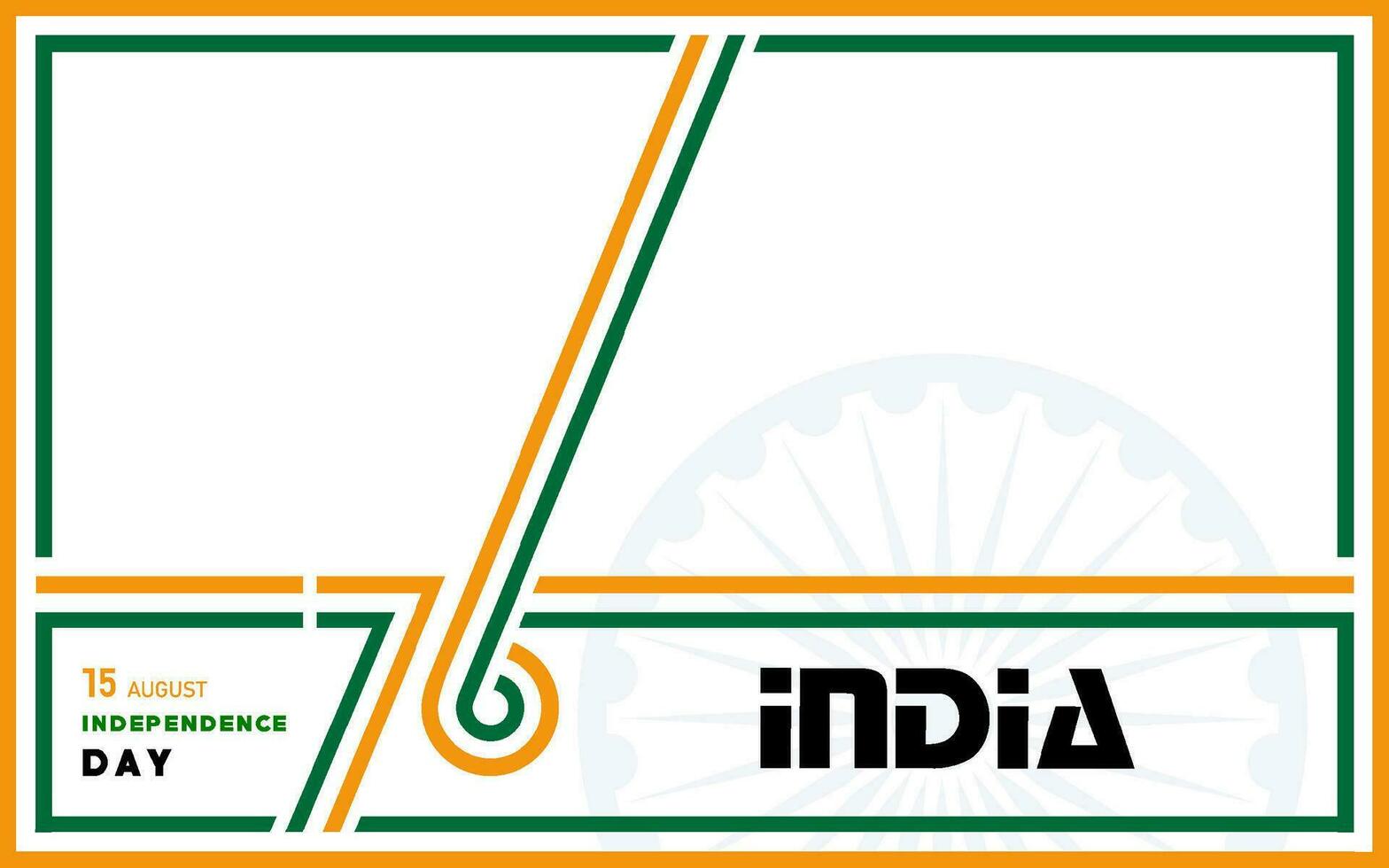 setenta y seis 76 años día de la independencia de la india, 15 de agosto texto en caracteres azafrán con elementos de la india sobre fondo de color vector