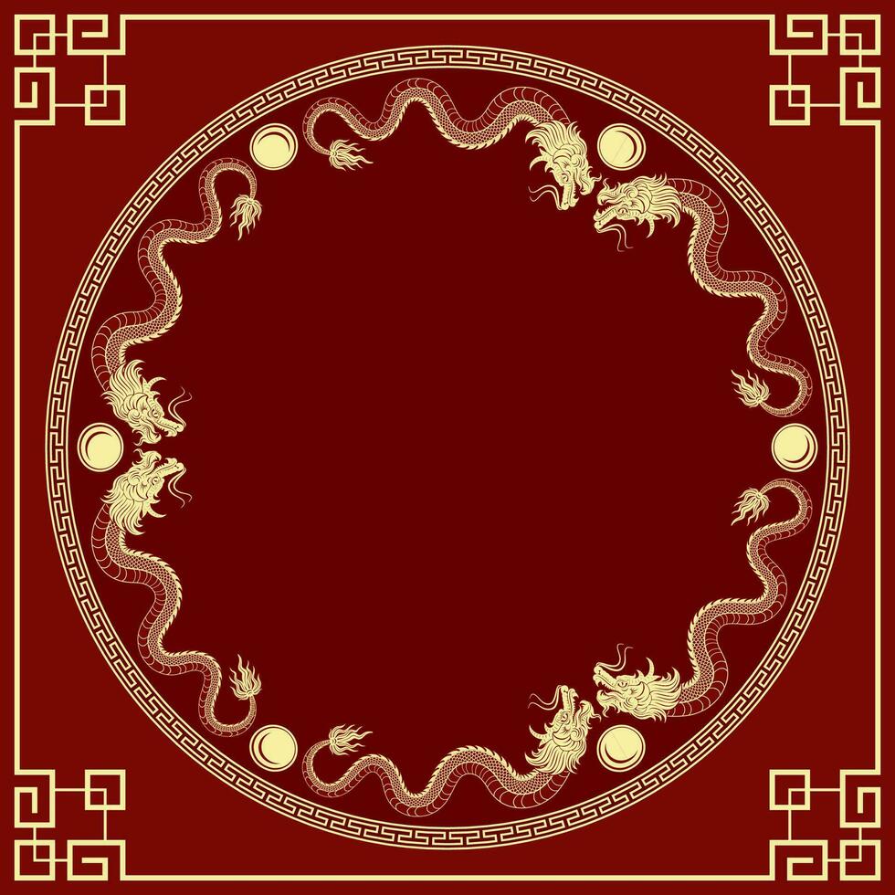 Chinese frame with oriental Asian elements on color background vector