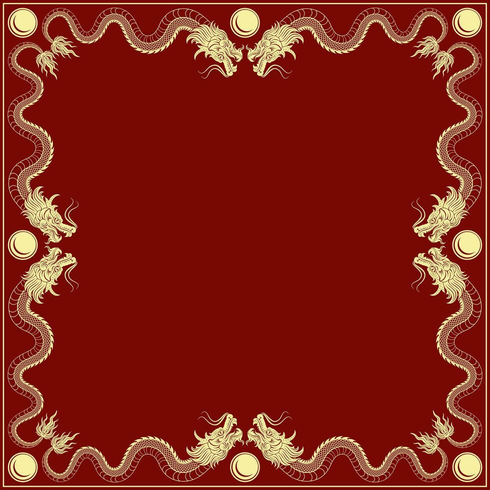 Chinese frame with oriental Asian elements on color background vector