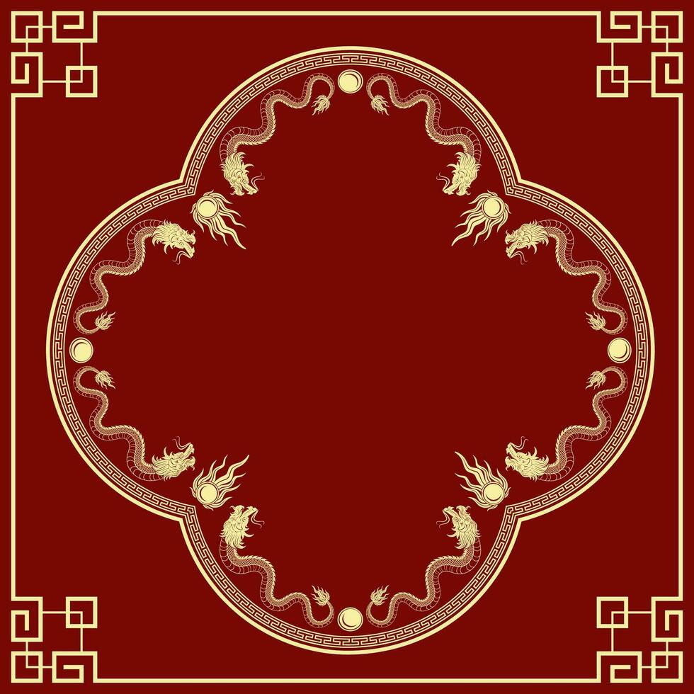 Chinese frame with oriental Asian elements on color background vector