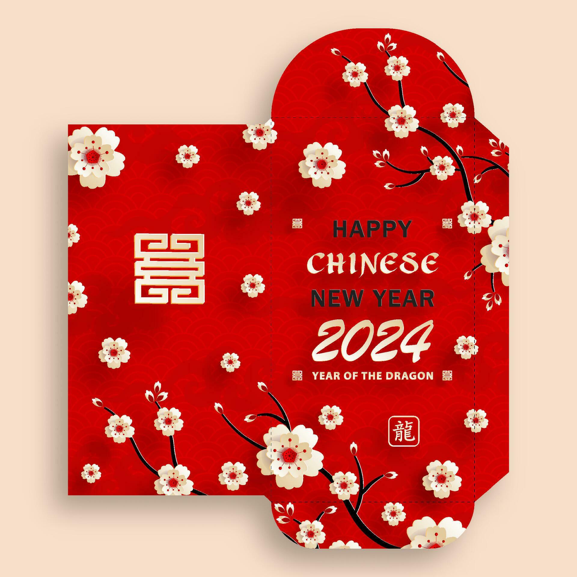Chinese new year 2024 lucky red envelope money pocket for the year of