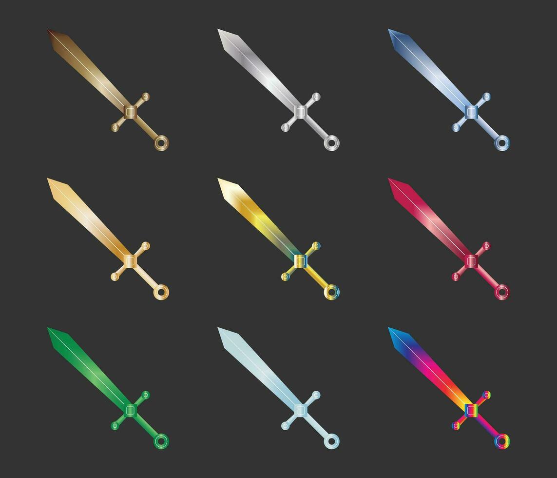 set design of a sword with various textures. gold, diamond, silver, bronze, etc vector