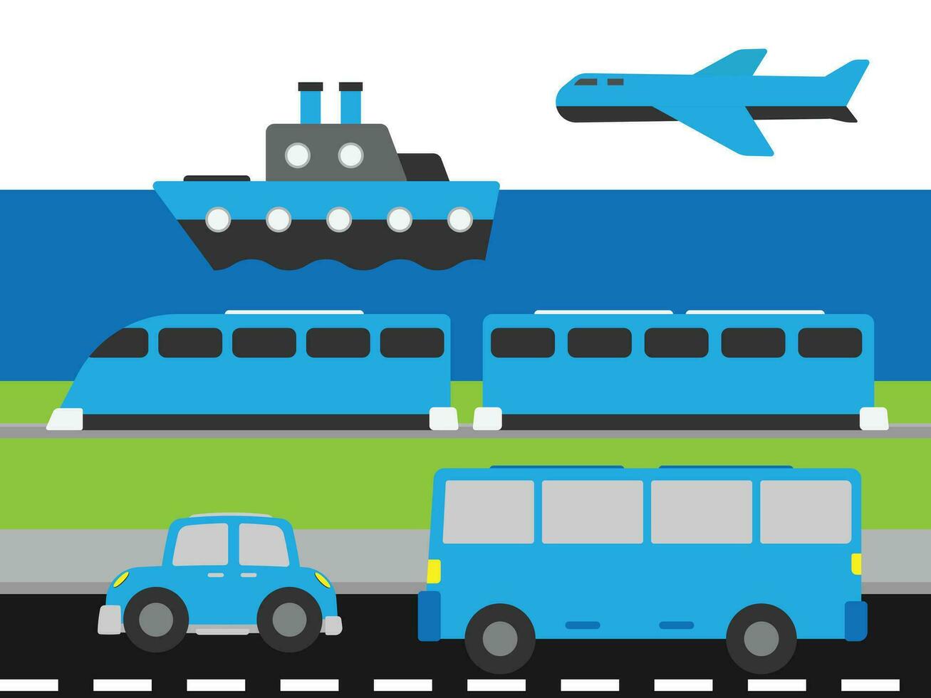 ilustración de un tierra, mar y aire transporte vehículo vector