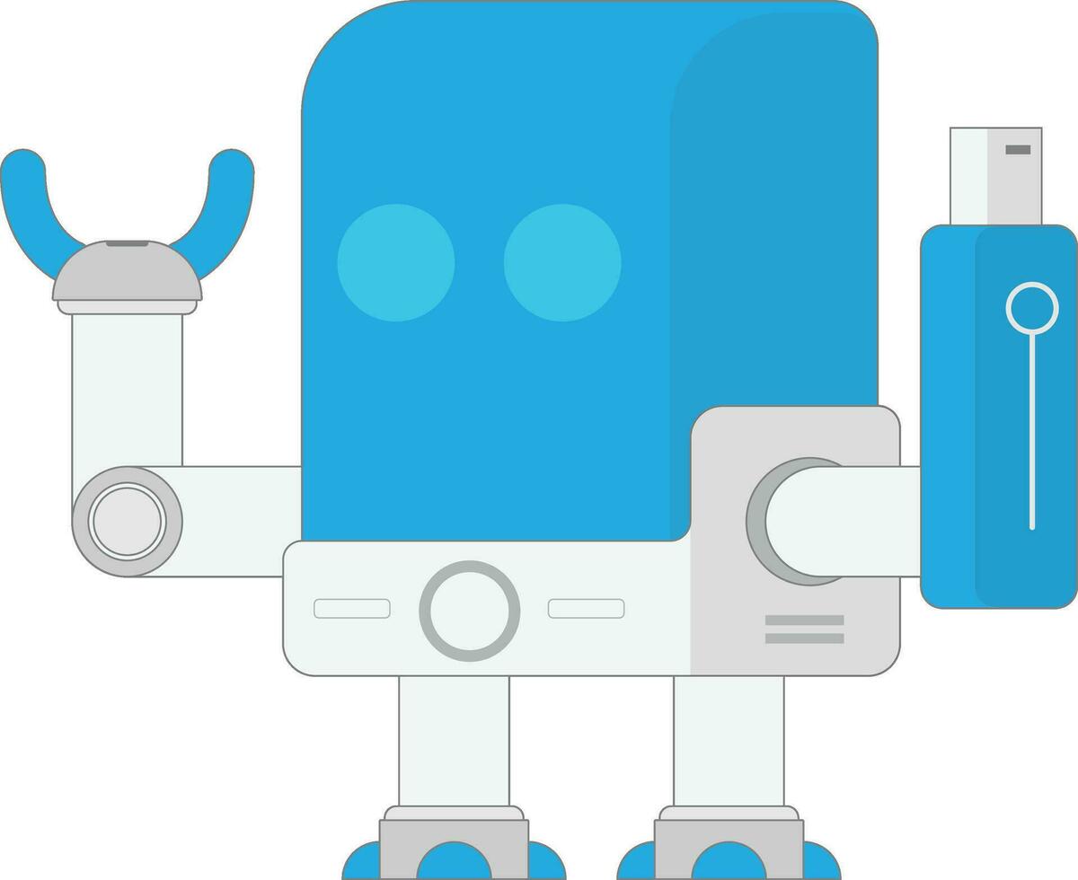 illustration of a mini robot with a hand in the form of a usb drive vector