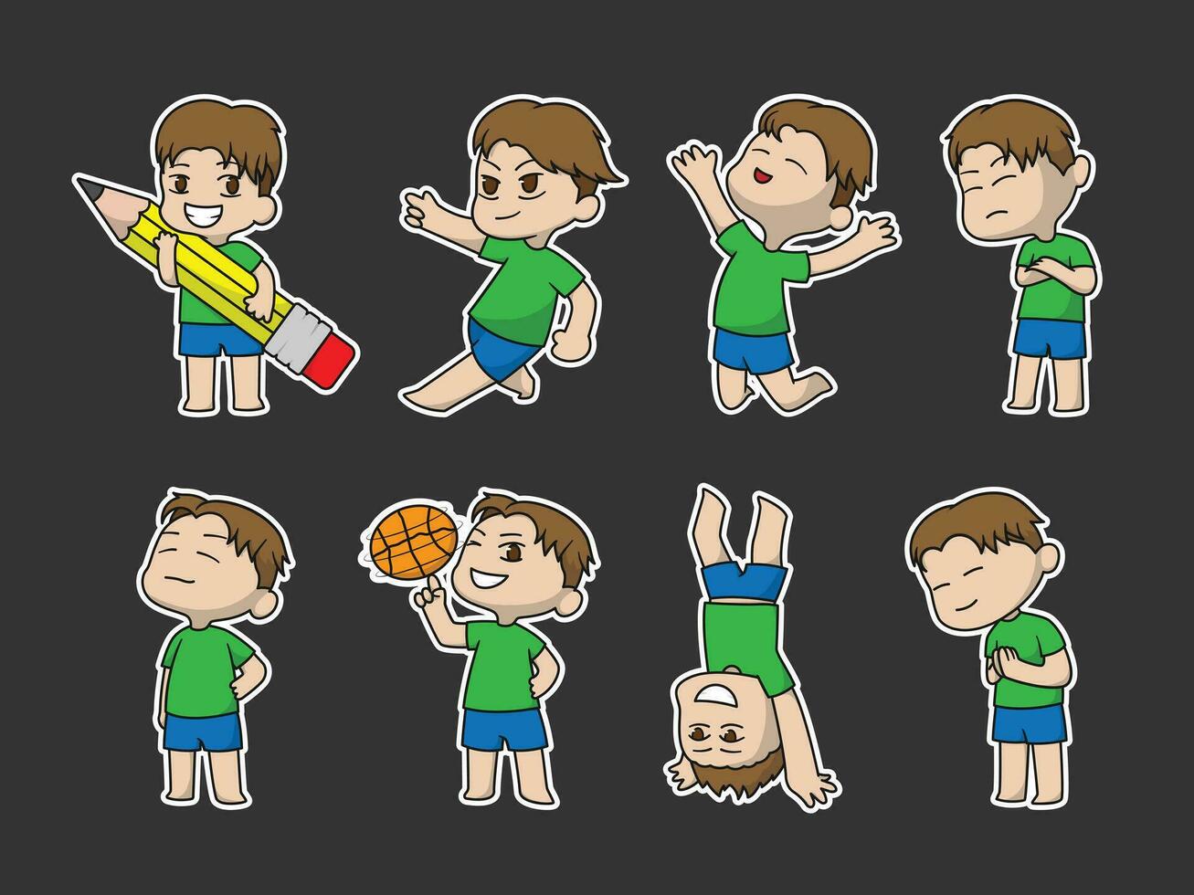 set of illustrations of a cute boy vector