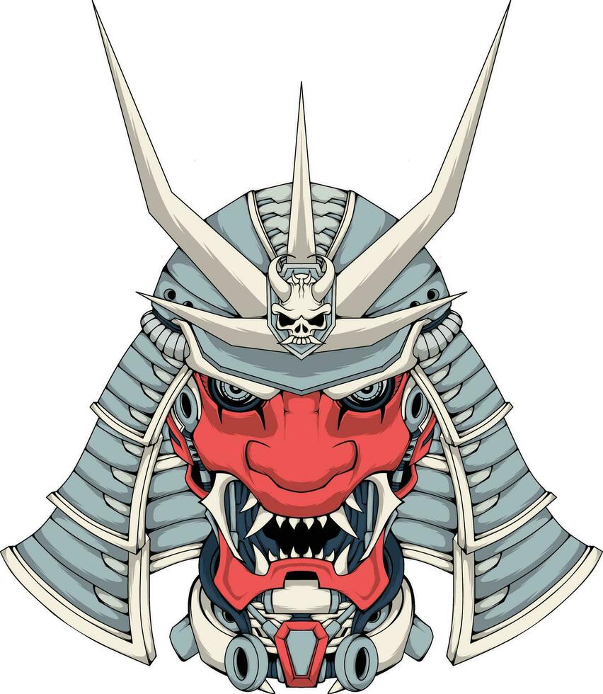 cabeza ilustración de un mecha samurai tengu vector