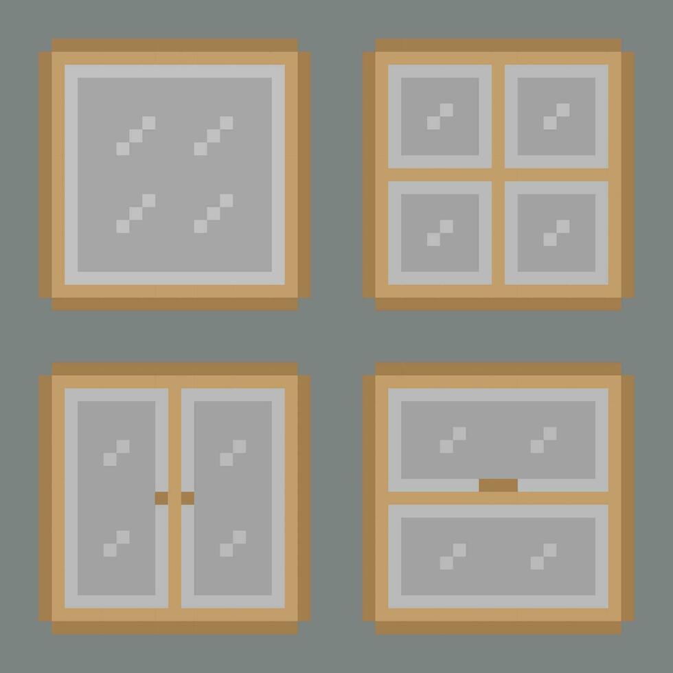 design set of a window in pixel art vector