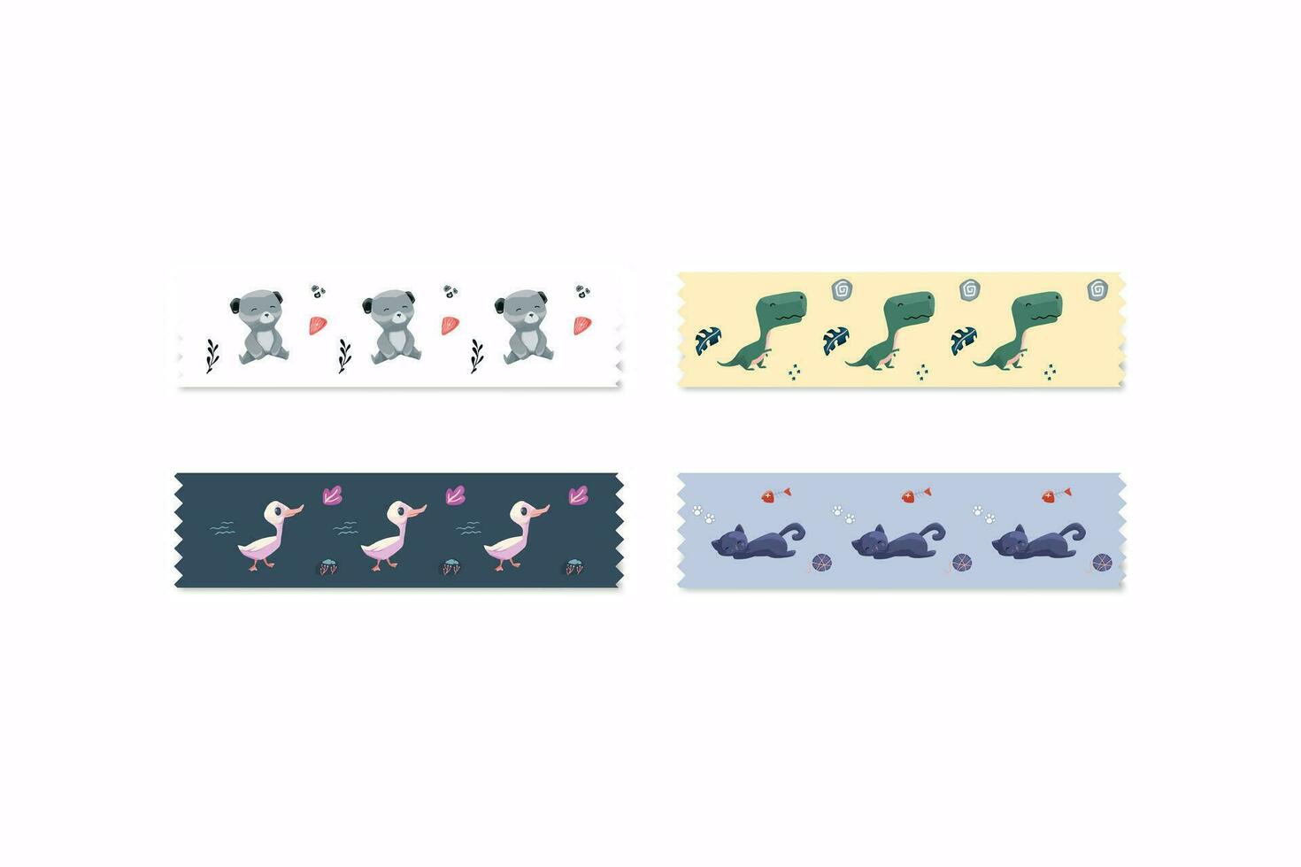 bear cat dinosaur and duck washi tapes vector