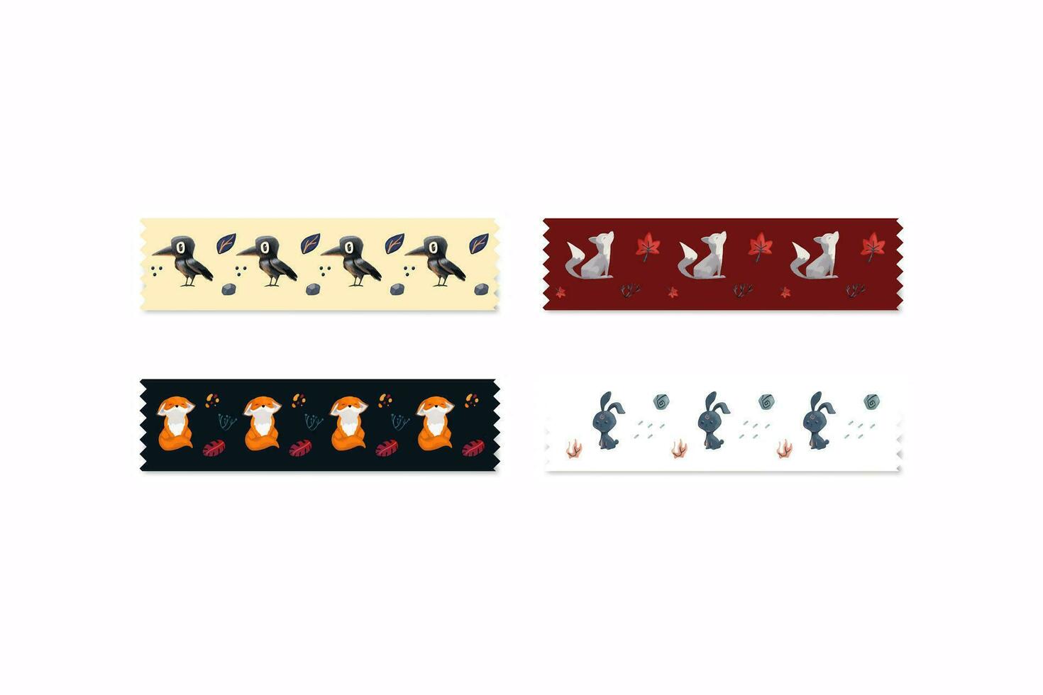 crow fox rabbit and wolf washi tapes vector