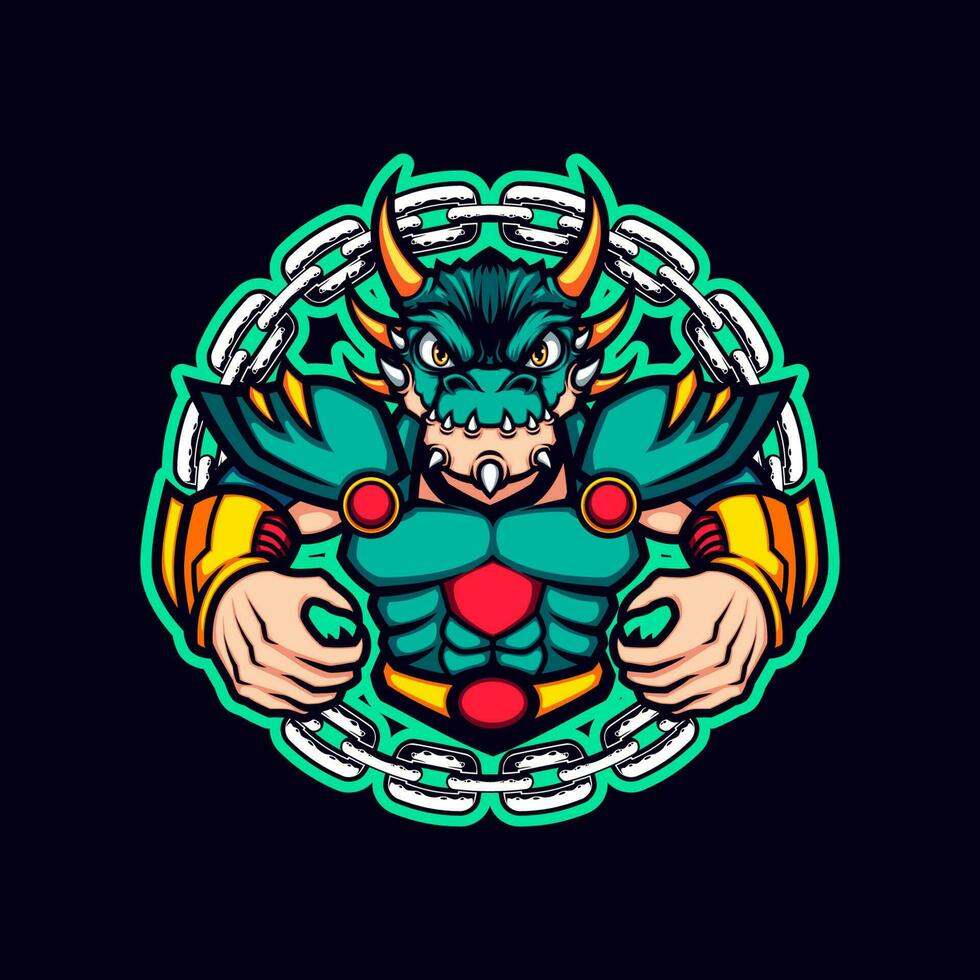 Golden Horn Armored Green Dragon Mascot vector