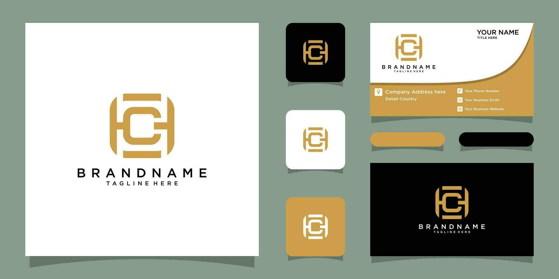 Letter HC or CH Geometric Logo Square Shape with business card design Premium Vector