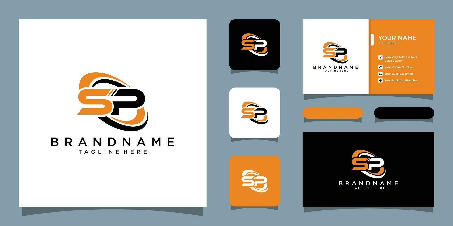 SP PS Letter Initial Logo Design Template with business card design Premium Vector