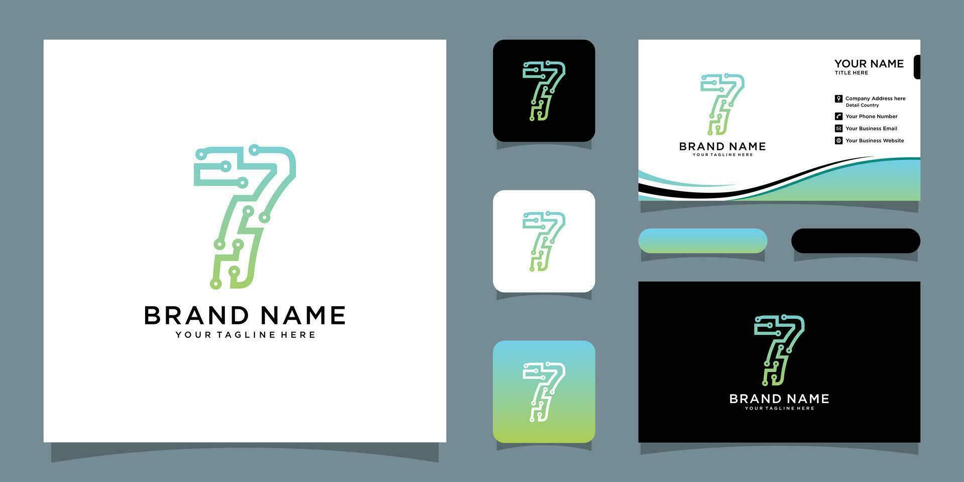 Logo design of number 7 for technology electronics digital connection Premium Vector