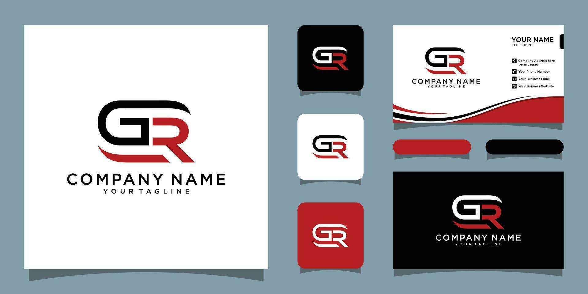 Initial Letter GR or RG logo design vector with business card design Premium Vector