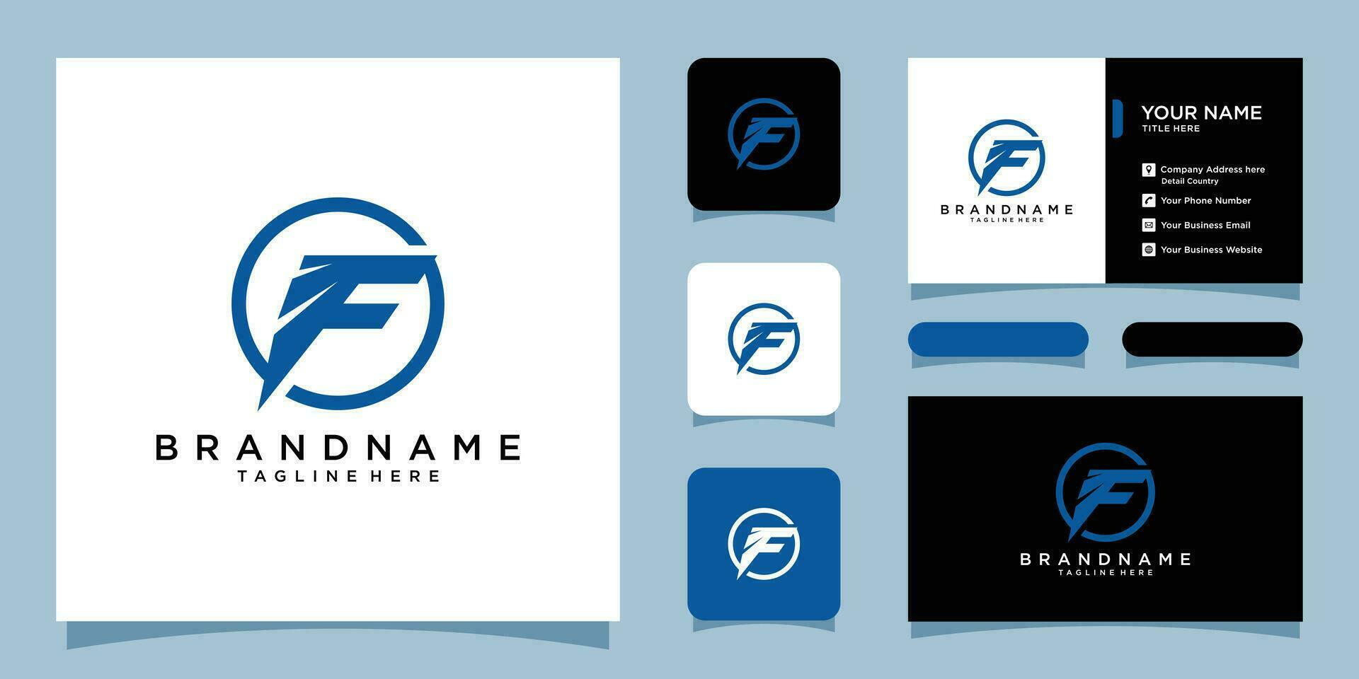 Initial F Letter wings Logo icon with business card design Premium Vector