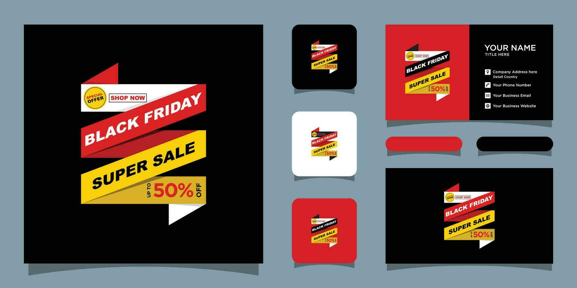 Modern black friday super sale and business card Premium Vector