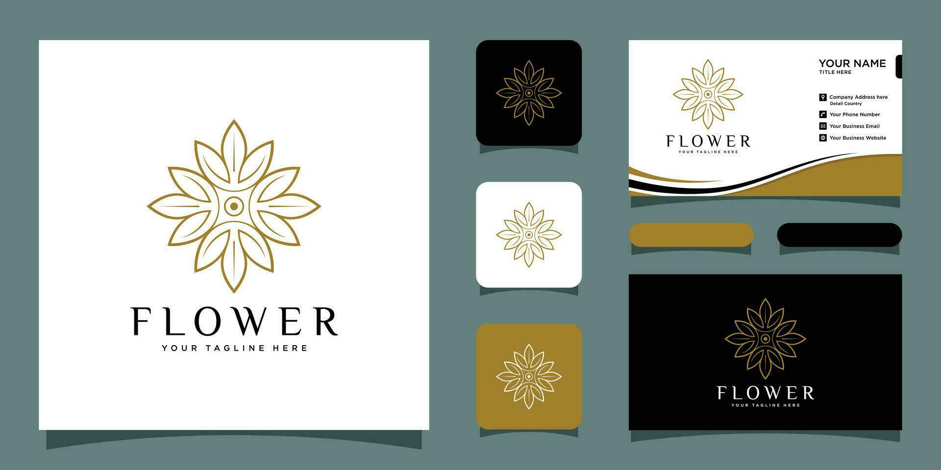 lotus vector icon flower icon in trendy flat design with business card design Premium Vector