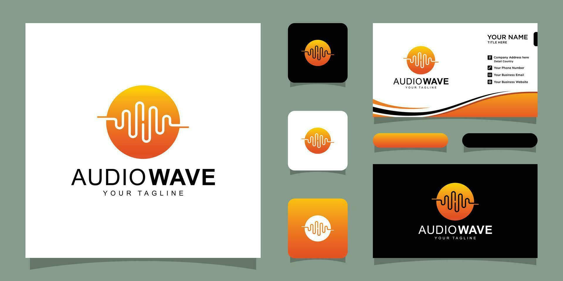 Sound wave template logo music dj audio system. brand identity. clean and modern style design and business card Premium Vector